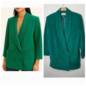 Vintage Louben Kelly Green Double-Breasted Wool Cashmere Blazer Coat
